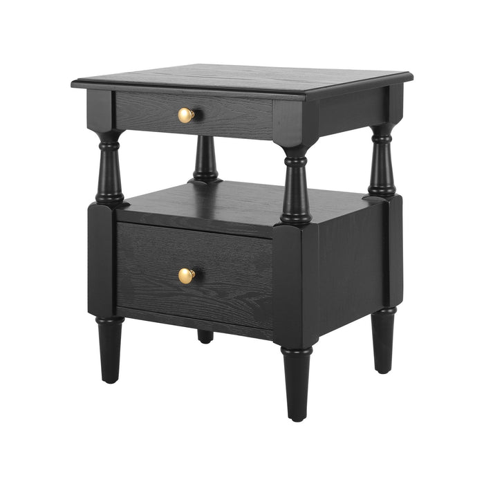 Emma 2-Drawer Wooden Bedroom Nightstand with Non-Slip Feet, Black  