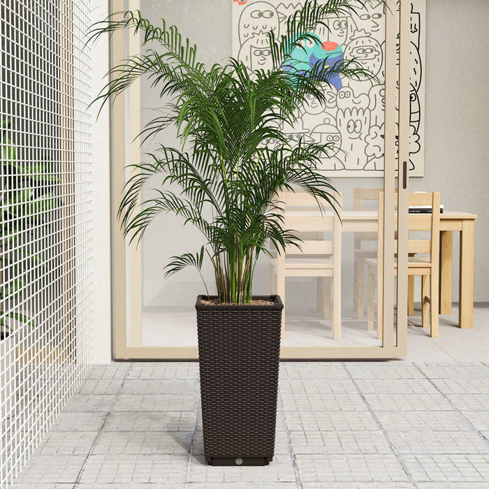 Costway 23" Tall Planters Set Of 2 Rattan Wicker Plant Pot Self-watering Tree Pot Brown