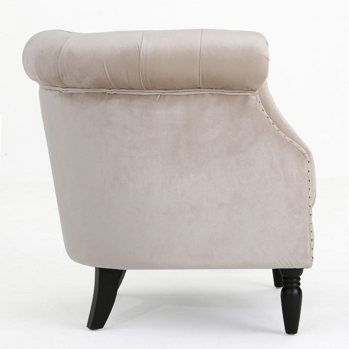 Akira Velvet Fabric Chair With Button Tufted And Nailhead Trim - Champagne 