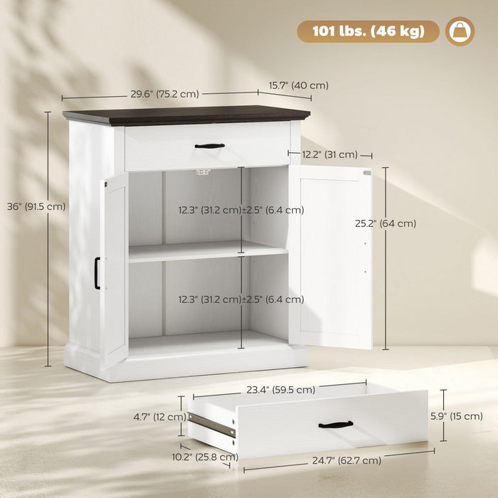 HOMCOM 30" Farmhouse Sideboard Buffet Cabinet with 2 Barn Doors White