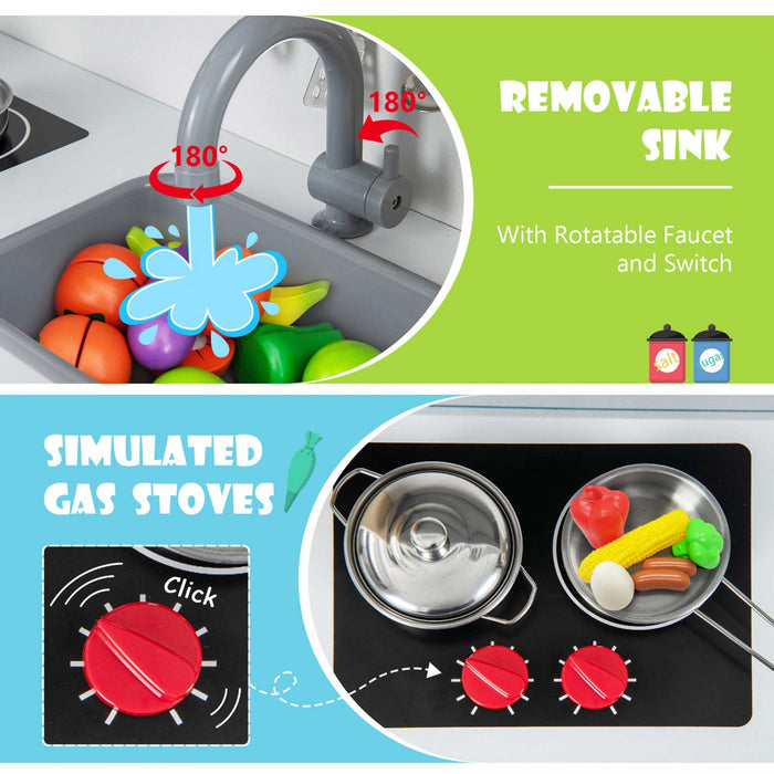 Costway Kids Kitchen Playset Wooden Pretend Play Chef Toy W/ Microwave & Accessories