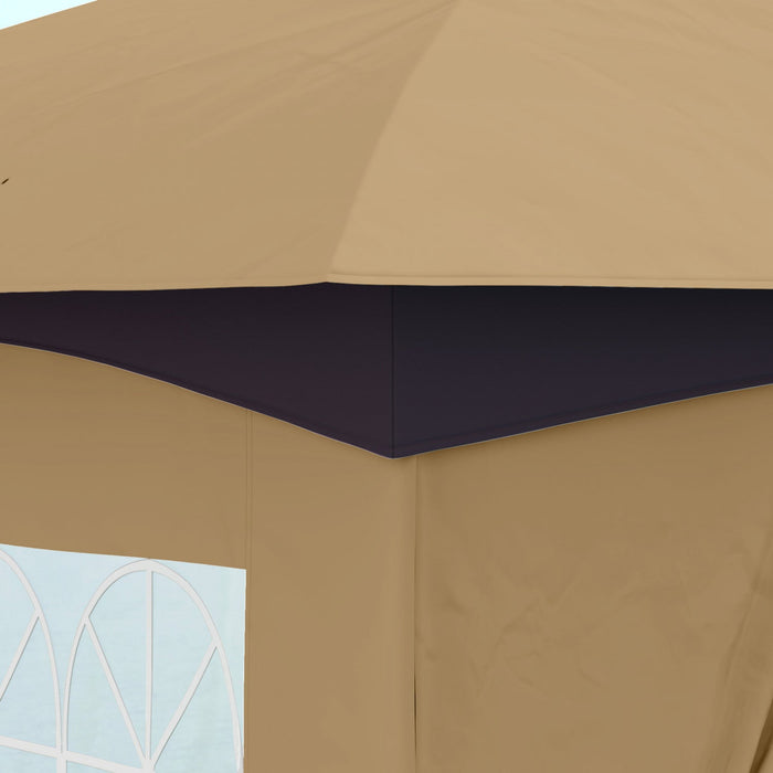 Outsunny 11' X 11' Outdoor gazebo with Curtains, Church Windows, Beige