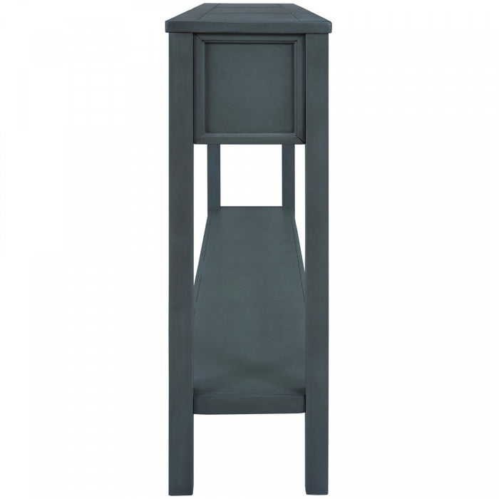 Michael Solid Wood Console Table For Entryway With Storage Drawers And Bottom Shelf - Blue 