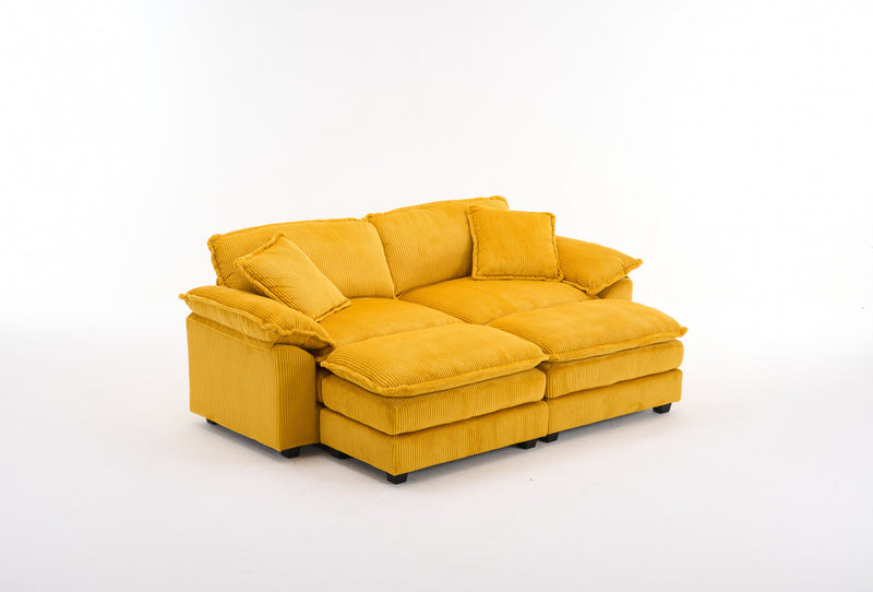 Liam 84.6\" Comfortable Cloud Modular Sofa with Corduroy Upholstered,Yellow  