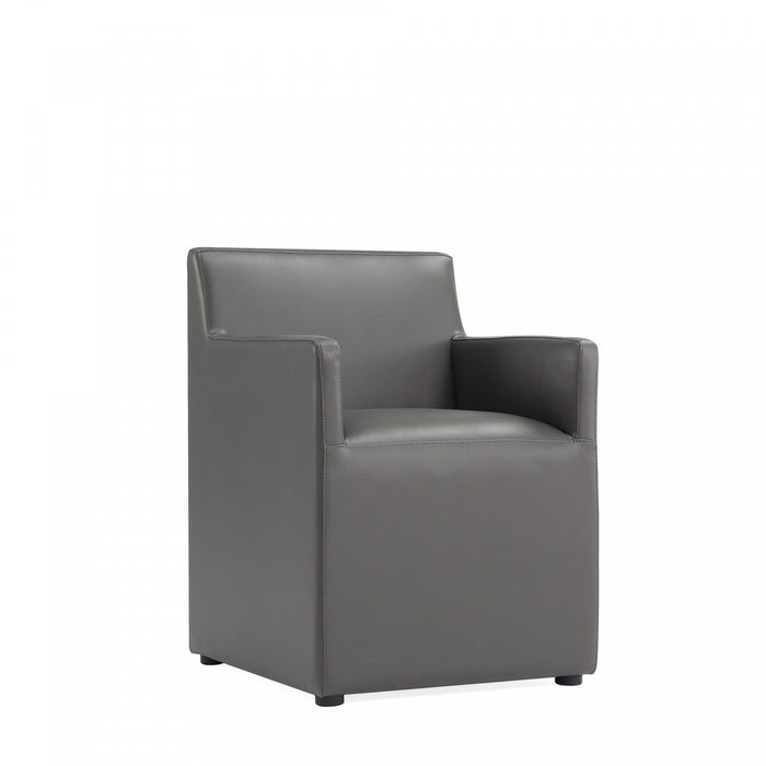 Anna Square Modern Vegan Leather Armchair in Graphite - Set of 2 