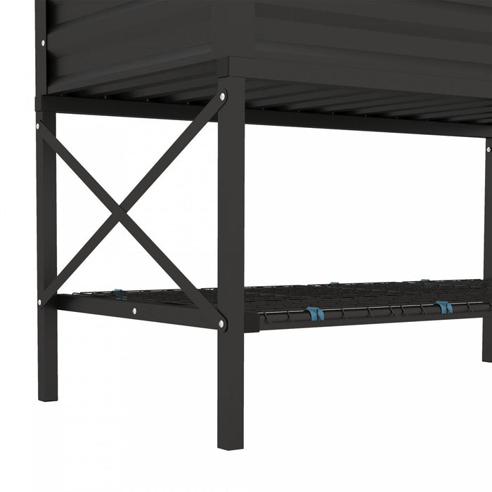 Outsunny Galvanized Raised Garden Bed with Legs and Storage Shelf, Black