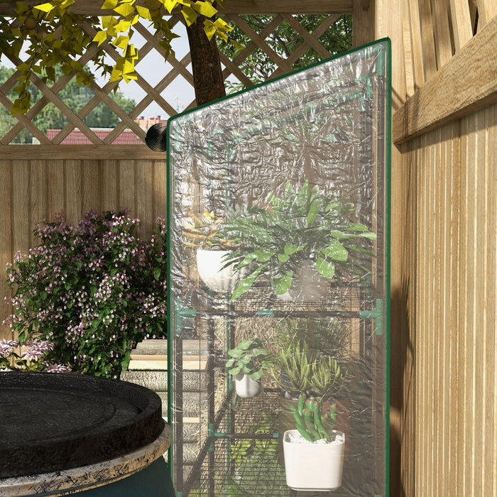 Outsunny Mini Greenhouse With 3 Tier 6 Shelves Portable Green House, Clear