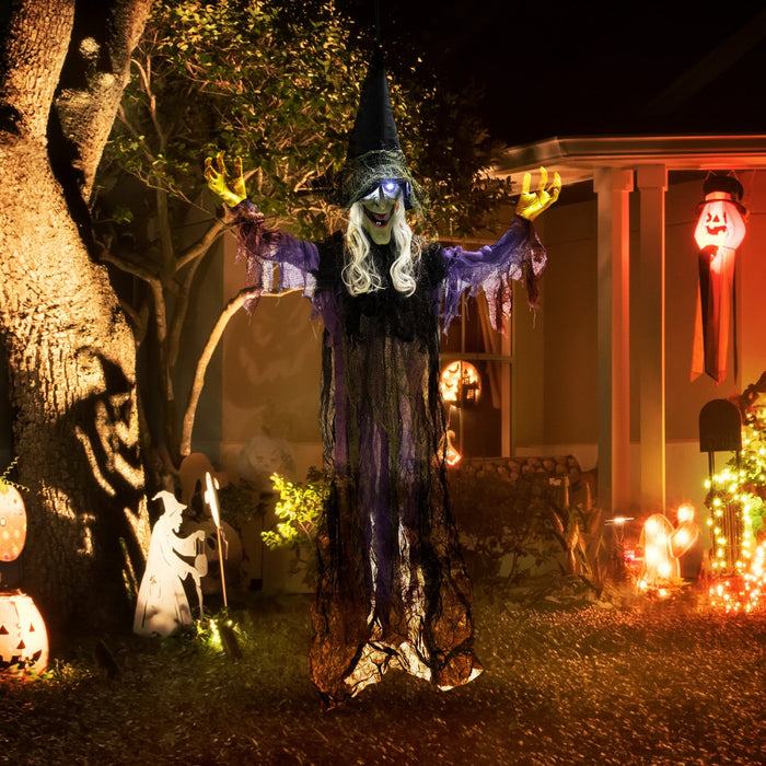 Outsunny 6ft Halloween Animated Hanging Witch, Scary Halloween Decorations