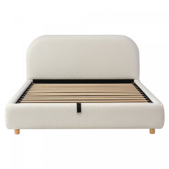Laurel Ottoman Hydraulic Lift Storage Platform Bed with Boucle Upholstered and Hidden Under-White  