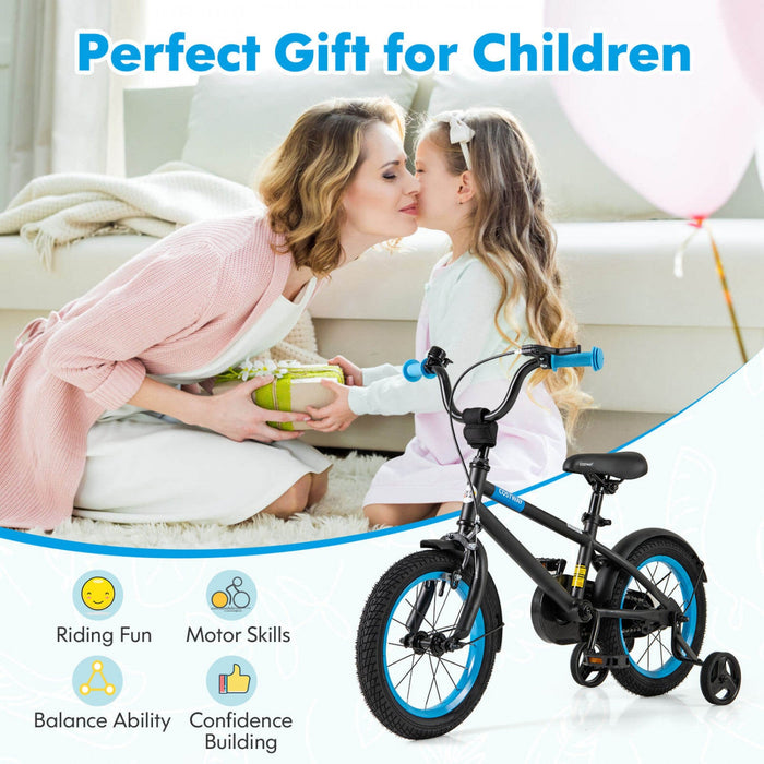 Costway 14" Kids Bike With Adjustable Saddle Handlebar Removable Training Wheels Handbrake Black