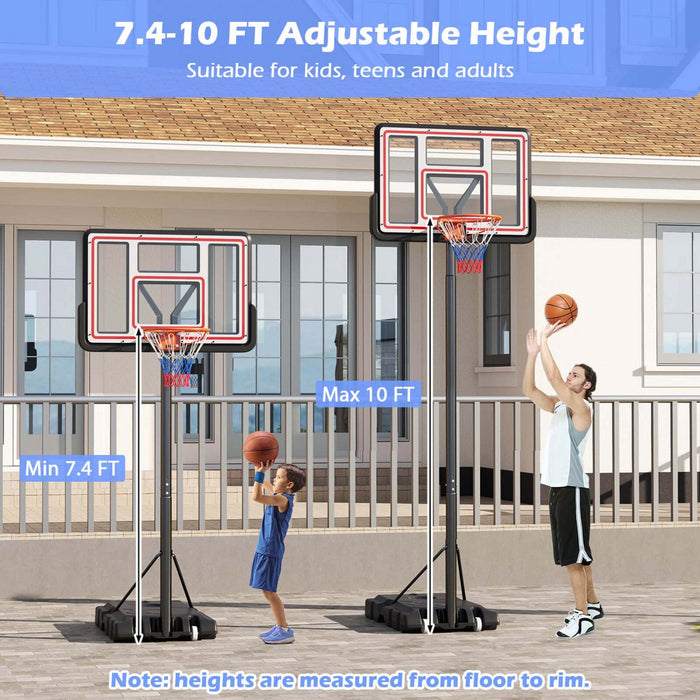 Goplus 7.4-10 Ft Basketball Hoop Outdoor System With 44 Inch Shatterproof Pc Backboard