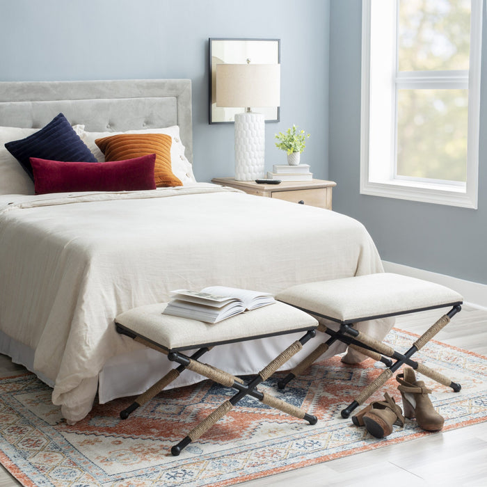 Ashburn Campaign Linen-Look Fabric Ottoman - Black