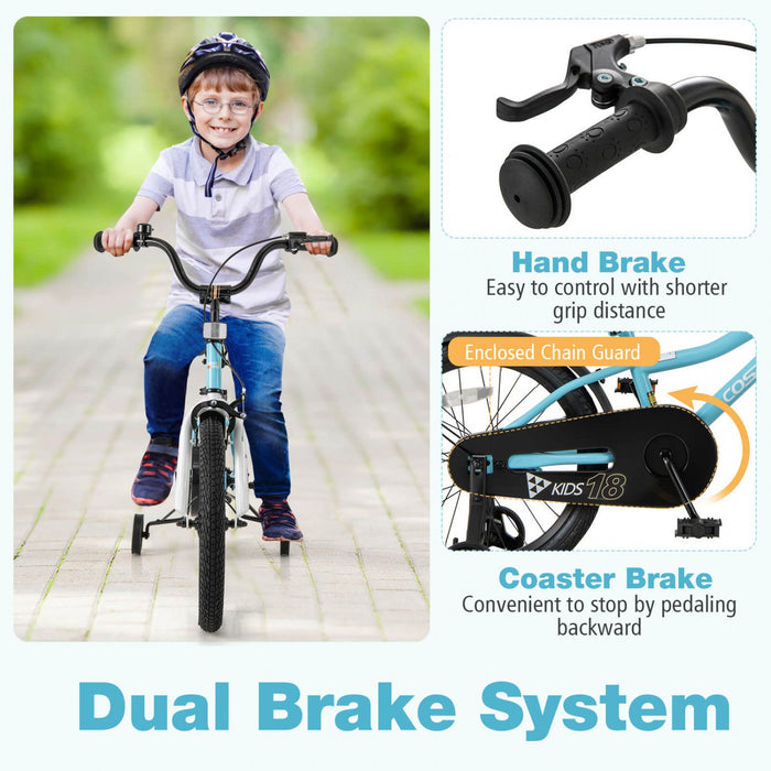Costway 18" Kids Bike For 4-8 Years Old Boys & Girls With Adjustable Seat Handbrake Reflectors Blue