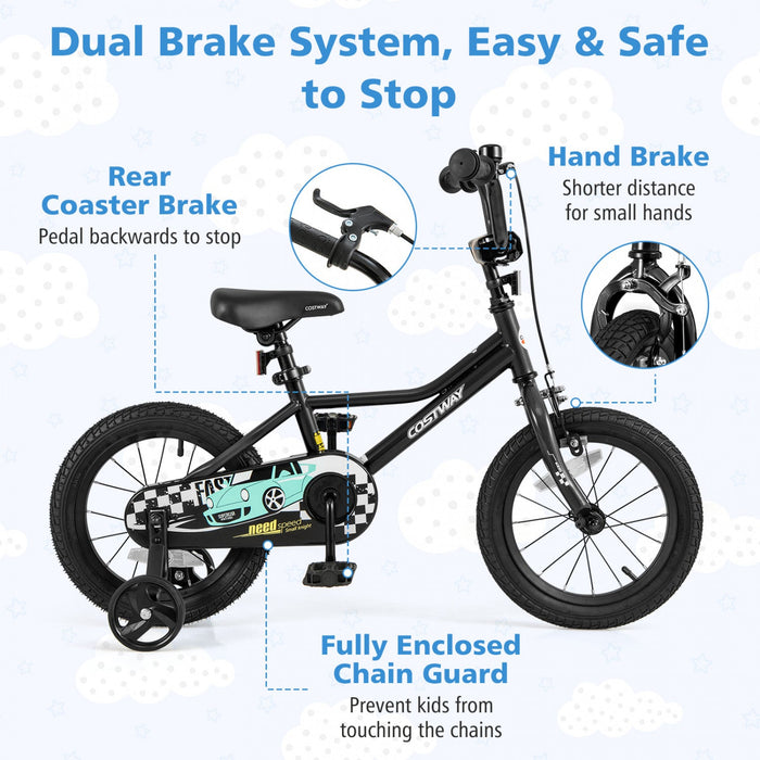 Costway 14" Kids Training Bike With Removable Training Wheels Pneumatic Tires Black