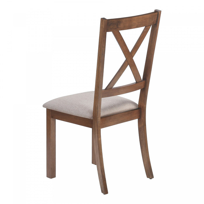 Dining Chair Set of 2 Kitchen Dining Room Brown Fabric Walnut Wood Frame Transitional