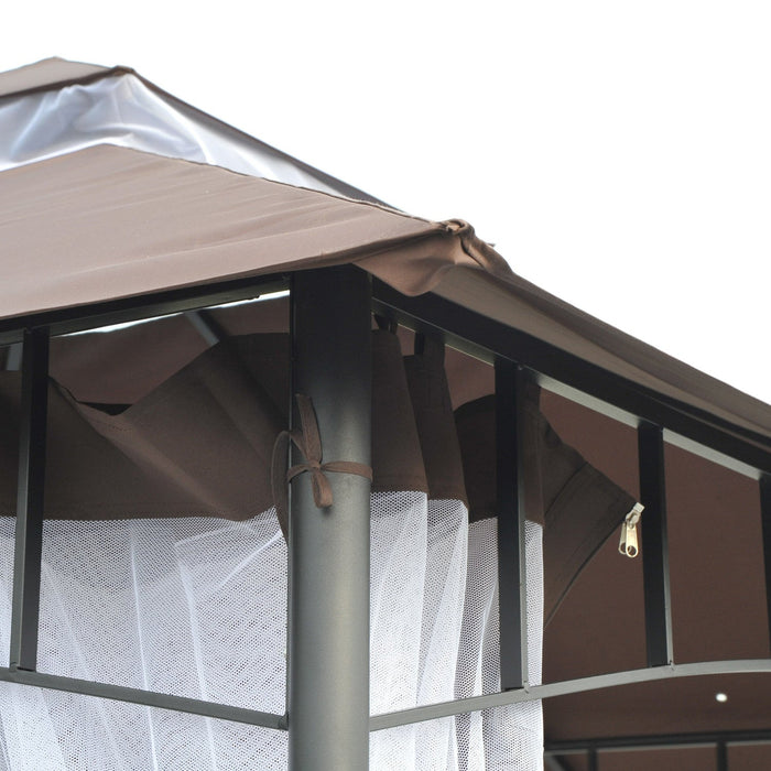 Outsunny 10' X 10' Outdoor Patio Gazebo Canopy Tent With Mesh Sidewalls, 2-tier Canopy For Backyard,