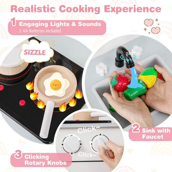 Costway Kids Kitchen Playset With Light Up Stove & Cooking Sounds Oven Sink Faucet White