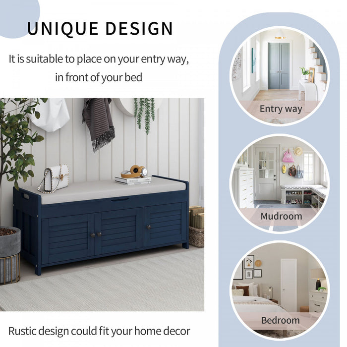 Olivia Pine Wood Storage Bench With 3-door Shoe Cabinet With Hidden Compartment - Antique Navy 