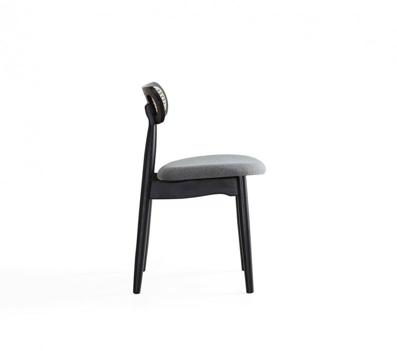 Colbert Industry Chic Cane Back Wood Upholstered Dining Chair in Black and Gray - Set of 4 