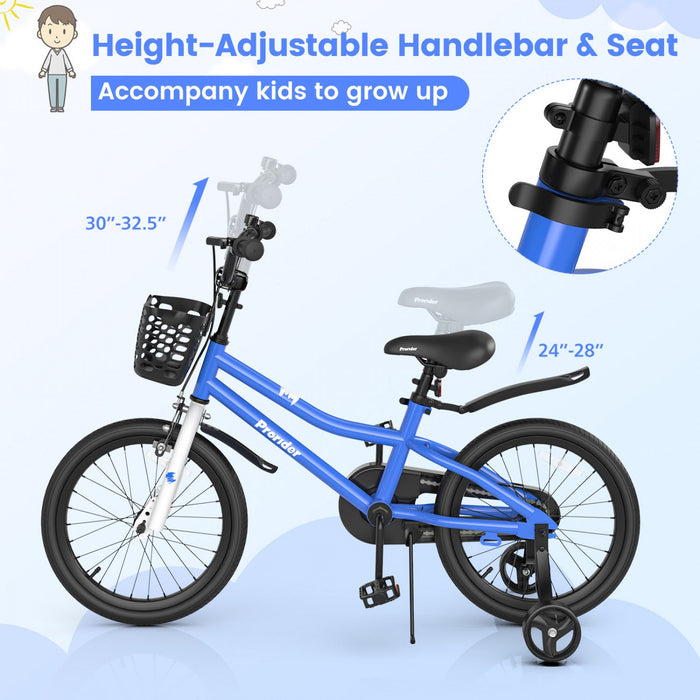 Costway 18" Kid's Bike With Removable Training Wheels & Basket For 4-8 Years Old Blue