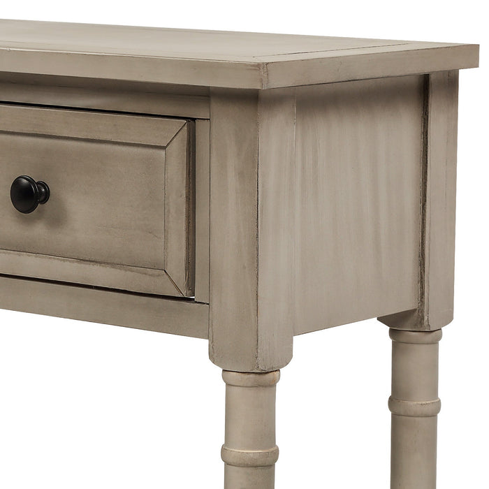 Phyllis Solid Wood Console Table With Drawers And Bottom Shelf - Grey 