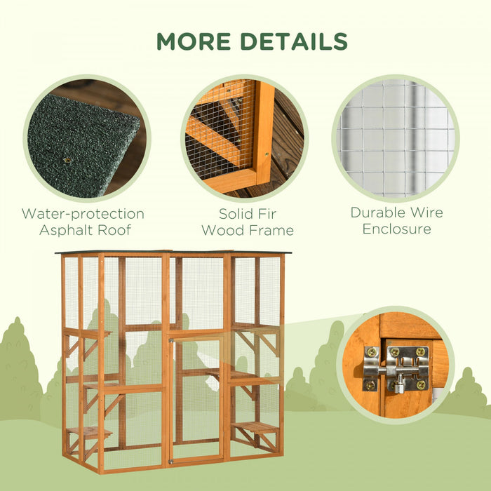 Pawhut Large Outdoor Catio Enclosure, Weatherproof Cat House With Asphalt Roof, Wooden Cat Patio Cag