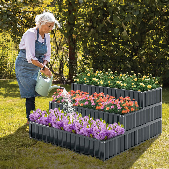 Costway 1 Pcs 3-tier Raised Garden Bed,47" X 47" X 24" Metal Outdoor Elevated Planter Box Black