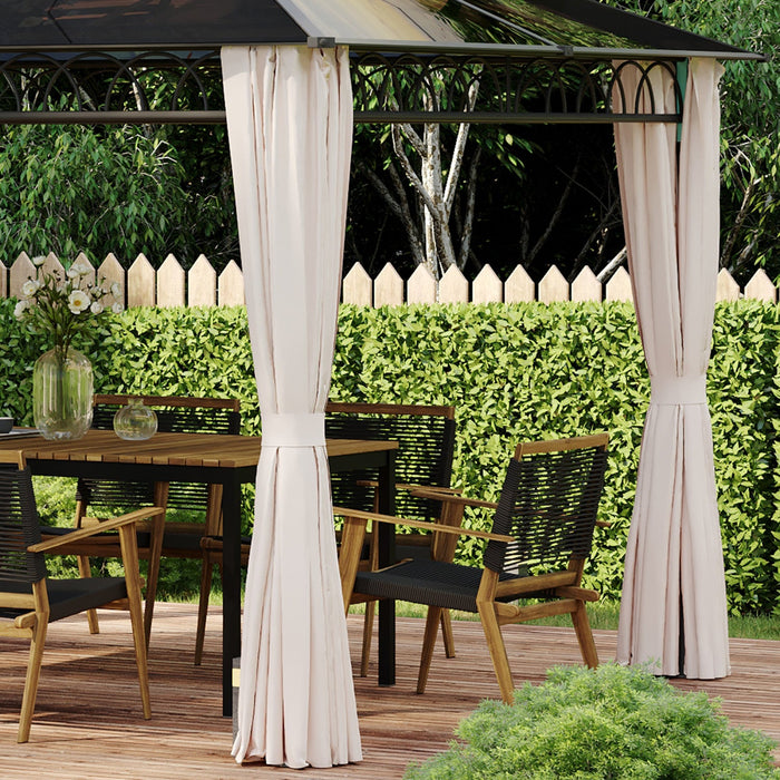 Outsunny 10' X 12' Double roof Hardtop Gazebo With Nettings curtains Khaki