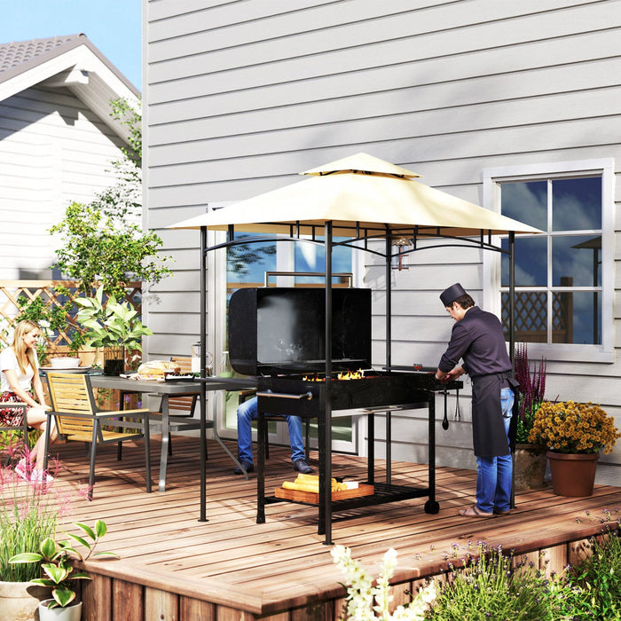 Outsunny 8' X 5' Grill Gazebo, Double Tiered Barbecue Gazebo, Beige