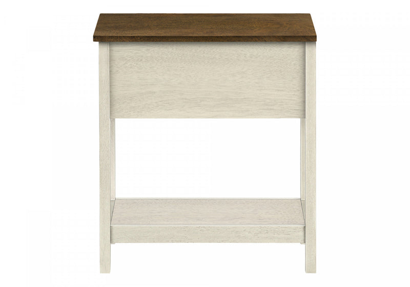 Accent Side End Table 2-Tier Narrow Bedroom Storage Drawer Antique White Brown Veneer Transitional