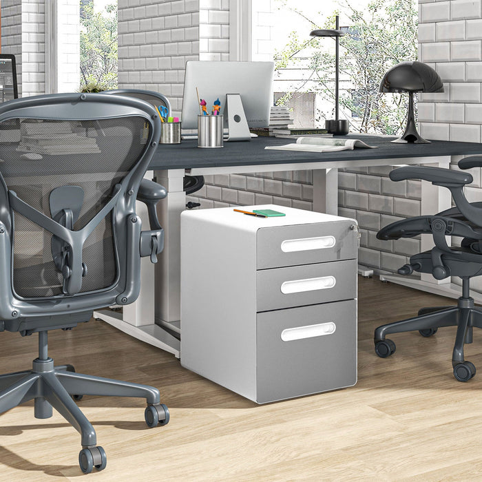 Vinsetto 3 Drawers File Cabinet On Wheels Lockable For Home Office