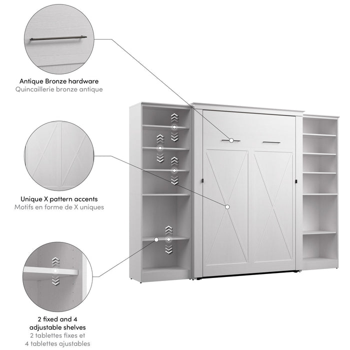 Bestar Key West Full Murphy Bed with Closet Organizers (113 W) - Pure White Oak