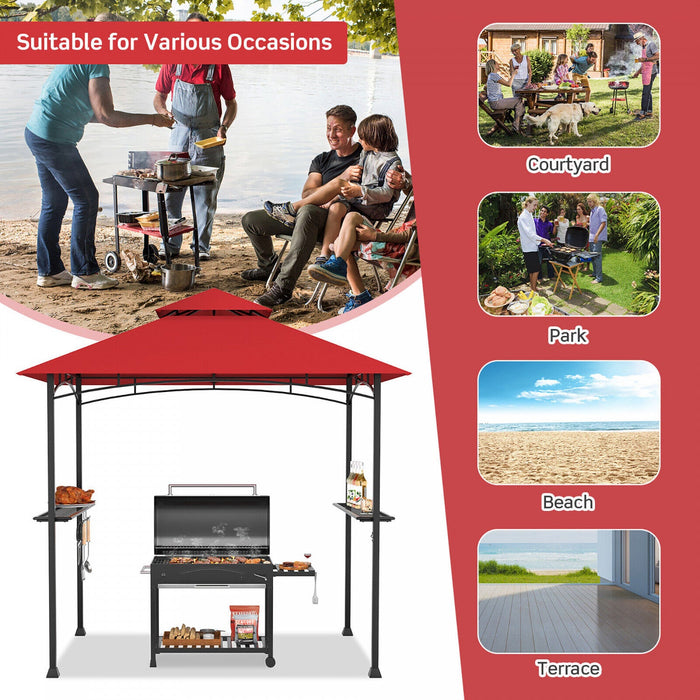 8' X 5' Bbq Grill Gazebo 2-tier Barbecue Canopy Vented Top Shelves Shelter Wine