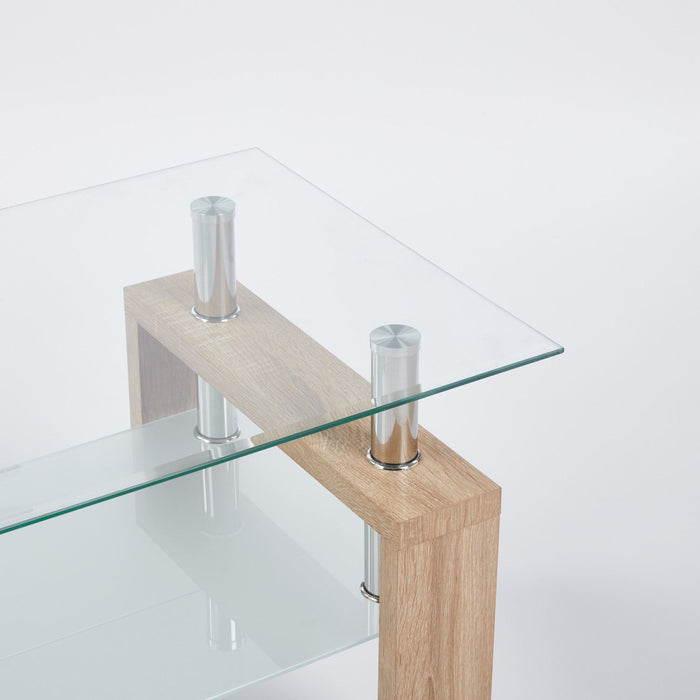 Lucius Modern Geometric Design Tempered Glass Coffee Tablewith Metal Frame and Clear Glass,Natural  