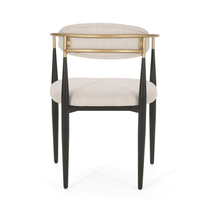 Mila Dining Chair Set Of 2 With Upholstered Fabric And Metal Frame - Beige and Black 