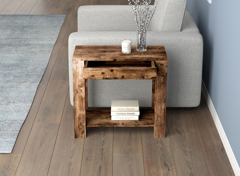 24” Classic Narrow Accent Table With Hidden Storage and Lower Shelf - Brown Reclaimed Wood 