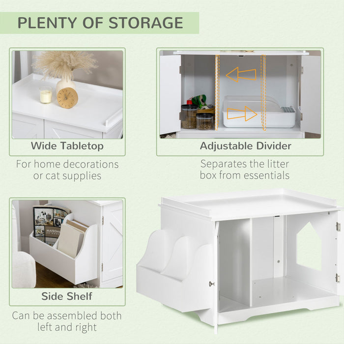 Pawhut Hidden Litter Box Enclosure Cat Furniture With Storage, Adjustable Divider, Indoor Pet House 