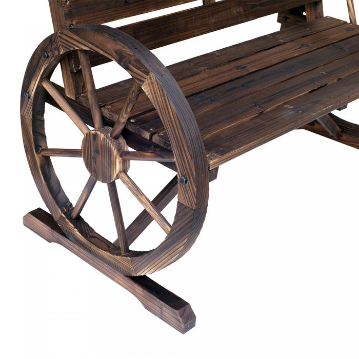 Outsunny 42" Wood Wagon Wheel Bench Garden Loveseat Rustic Seat, Brown