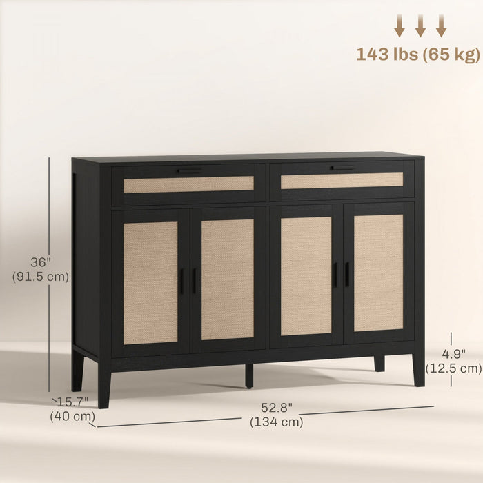 HOMCOM 53" Sideboard Buffet Cabinet with Storage Drawers and Doors, Black