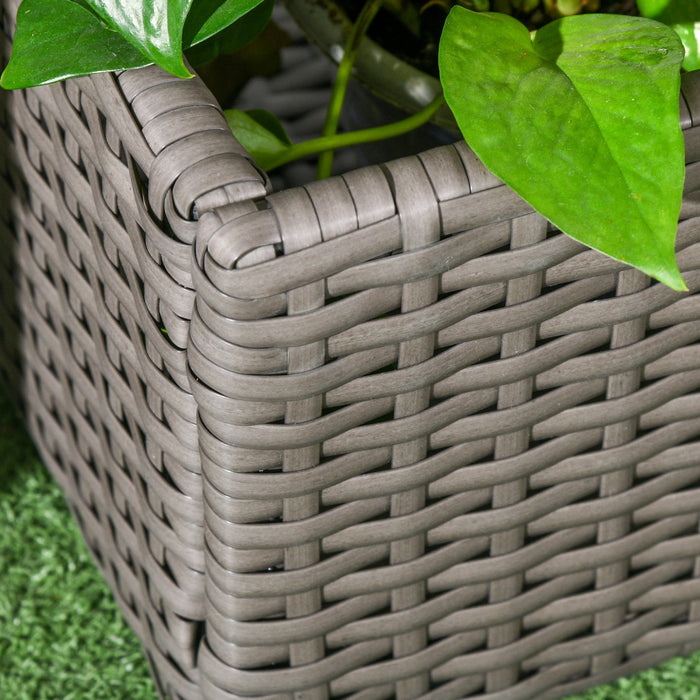 Outsunny Rattan Outdoor Planter With Trellis, Raised Garden Bed, Grey