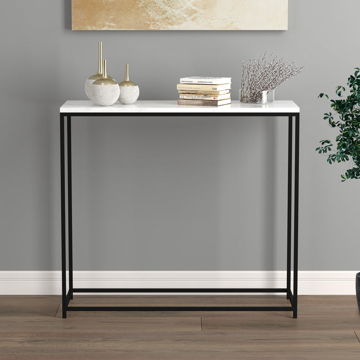 31” Modern Console Table - Marble With Black Metal 