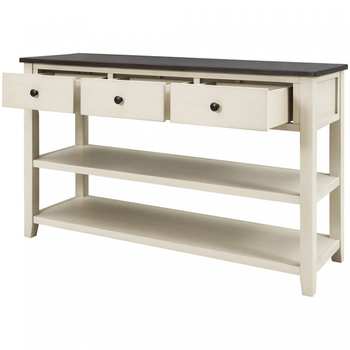 Wendy Solid Wood Console Table With 3 Drawers And 2 Open Shelves,beige Accent Cabinet 