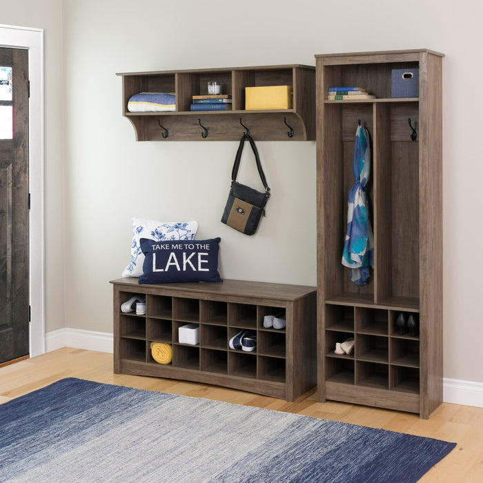 Eighteen Pair Shoe Storage Cubby Bench - Drifted Grey