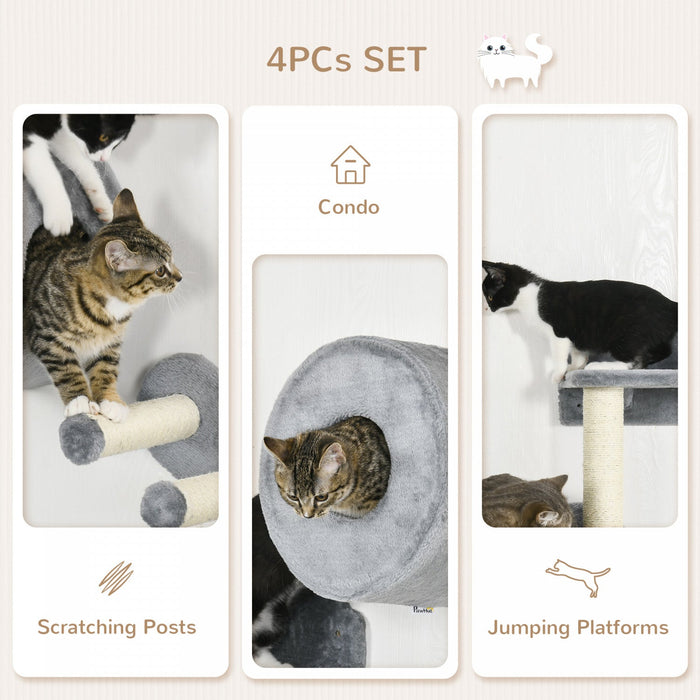 Pawhut 4 Pcs Cat Wall Shelves, Pet Wall-mounted Climbing Shelf Set, Kitten Activity Centre With Cond