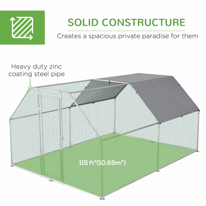 Pawhut 9.2' X 12.5' Metal Chicken Coop, Galvanized Walk-in Hen House, Poultry Cage Outdoor Backyard 