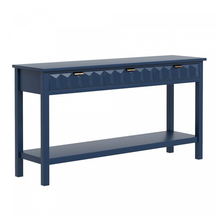 Oliver 60'' Fir Veneer Entryway Table with Honeycomb Design and Drawers, Navy Blue Sofa Table  