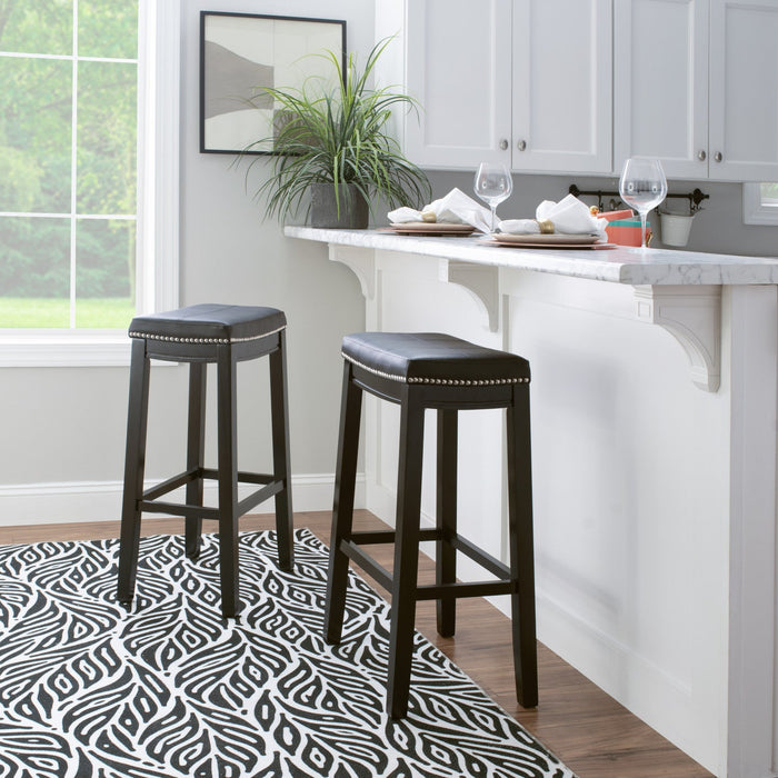 Claridge Faux Leather Backless Barstool - Black