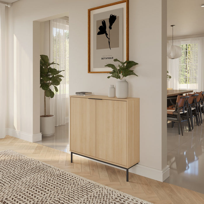 Nordika Slim 2-Door Storage Console Accent Cabinet - Natural Blonde Oak 