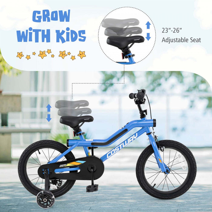 Costway 16" Led Lighted Kids Bike With Adjustable Seat Coaster Brake Training Wheels Blue