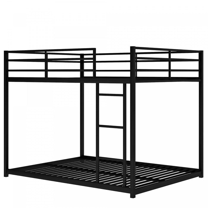 John Metal Low Bunk Bed with Ladder,Full over Full Size,Black  